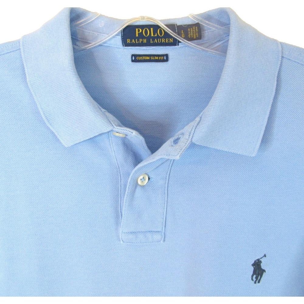 Vintage Polo Ralph Lauren Custom Slim Fit Short Sleeve Polo Shirt Men's L Blue - Picture 2 of 7